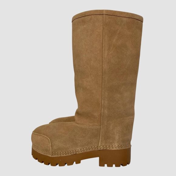 Chunky Teddy Brown Tan Platform Structured Thick Soles Faux Suede Boots US 6.5 - Picture 1 of 8